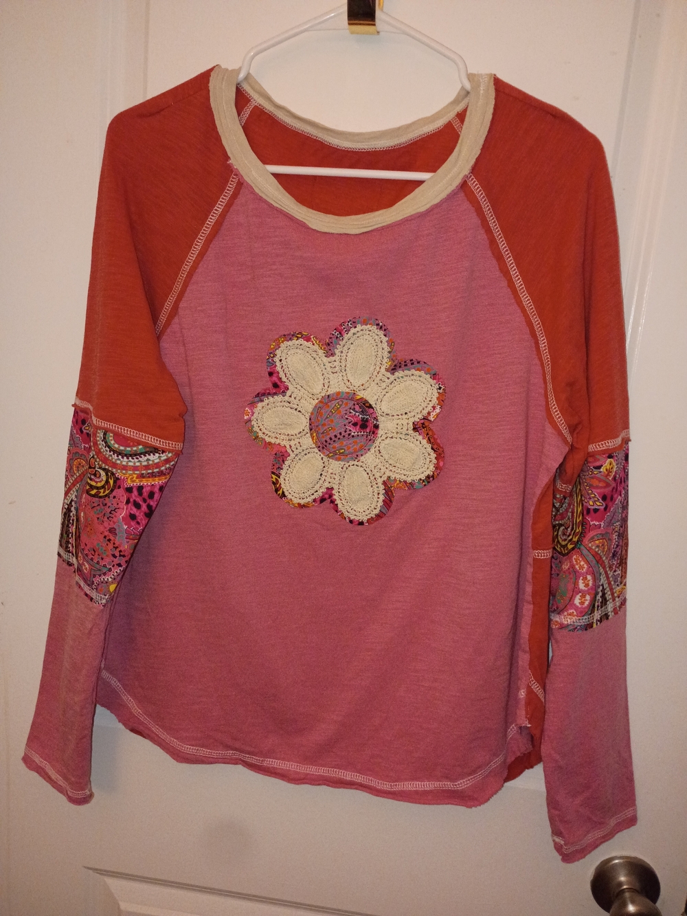 Long Sleeve Pink Floral Patchwork Tee